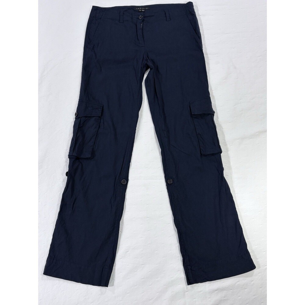 Theory Potter TS Crunch Linen Blend Convertible Cargo Pants Navy Women Size 6